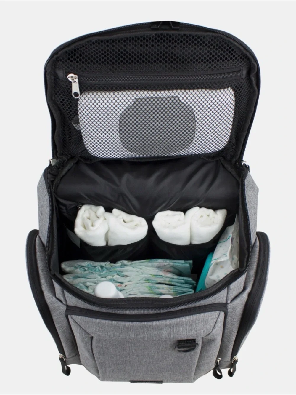 Eastport Gray Large Backpack Diaper Bag Changing Pad Insulated Zipper Pockets